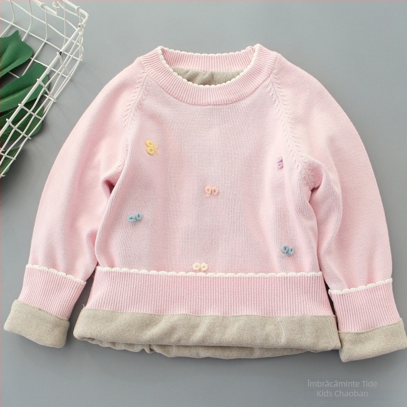 Pulover tricotat pentru copii, unicolor, guler rotund, mâneci lungi, material din blană de iepure, lansare primăvara 2025