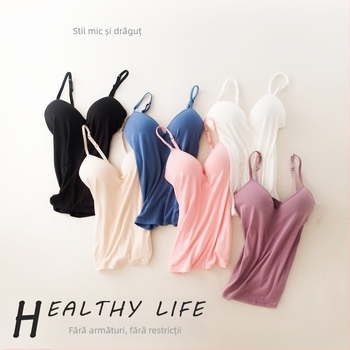 Camisolă feminină fără sârmă, cu pernuțe pentru sân, stil lejer, Slim, lungime normală, material modal