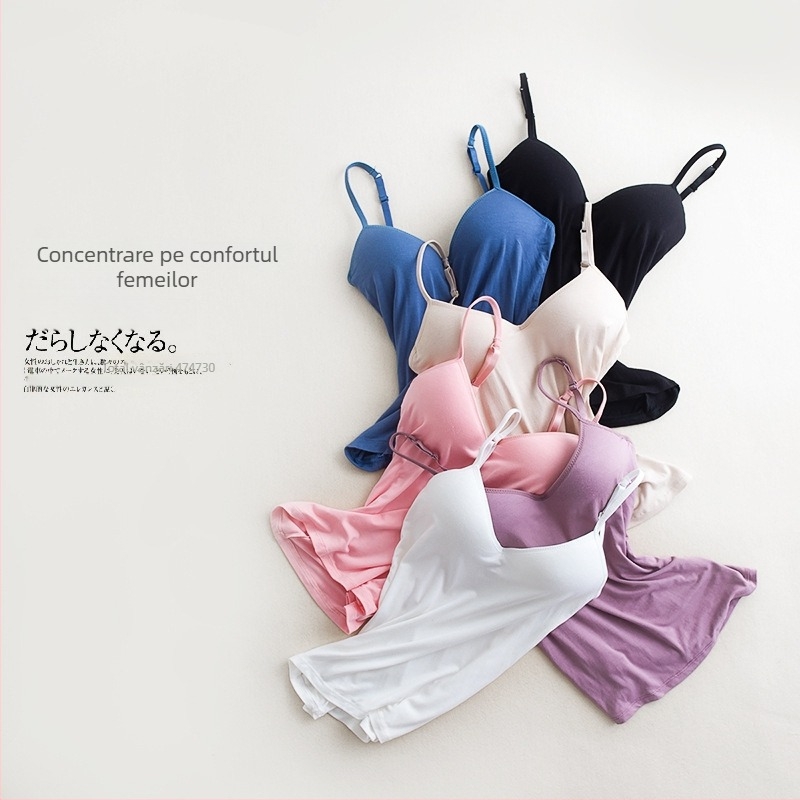 Camisolă feminină fără sârmă, cu pernuțe pentru sân, stil lejer, Slim, lungime normală, material modal