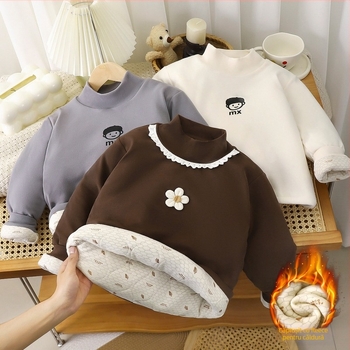 Hanorac pentru copii din fleece, gros, imprimeu cu desene animate, mâneci lungi, pulover