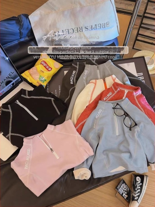 Pulover pentru copii cu guler înalt, unisex, culoare solidă, mâneci lungi, fără glugă, țesătură moale, 90% poliester, căptușeală poliester