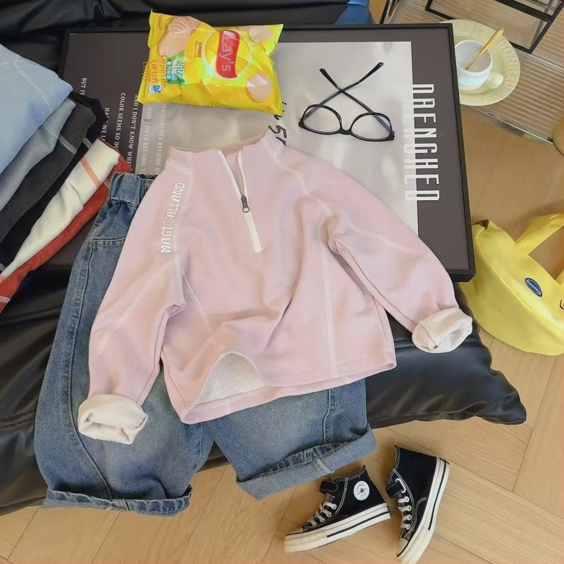 Pulover pentru copii cu guler înalt, unisex, culoare solidă, mâneci lungi, fără glugă, țesătură moale, 90% poliester, căptușeală poliester