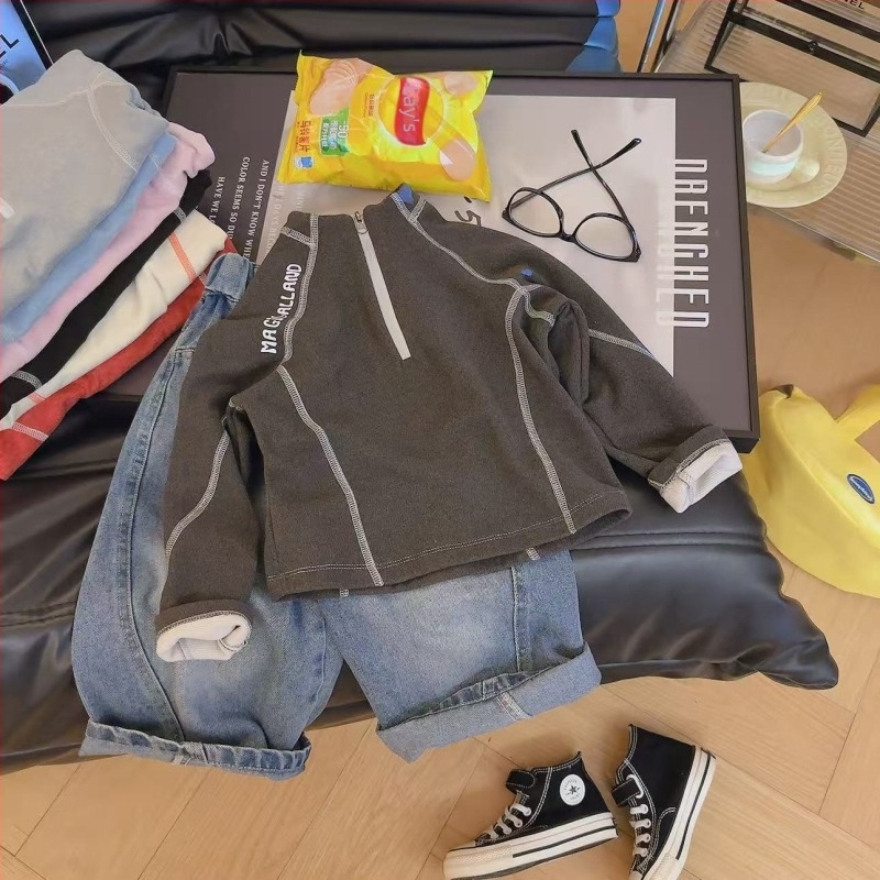 Pulover pentru copii cu guler înalt, unisex, culoare solidă, mâneci lungi, fără glugă, țesătură moale, 90% poliester, căptușeală poliester