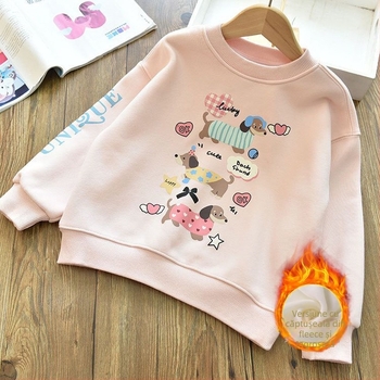 Bluza-pulover pentru fete cu imprimeu desen animat, bumbac catifelat, grosime mare, mâneci lungi