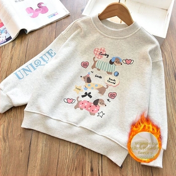 Bluza-pulover pentru fete cu imprimeu desen animat, bumbac catifelat, grosime mare, mâneci lungi