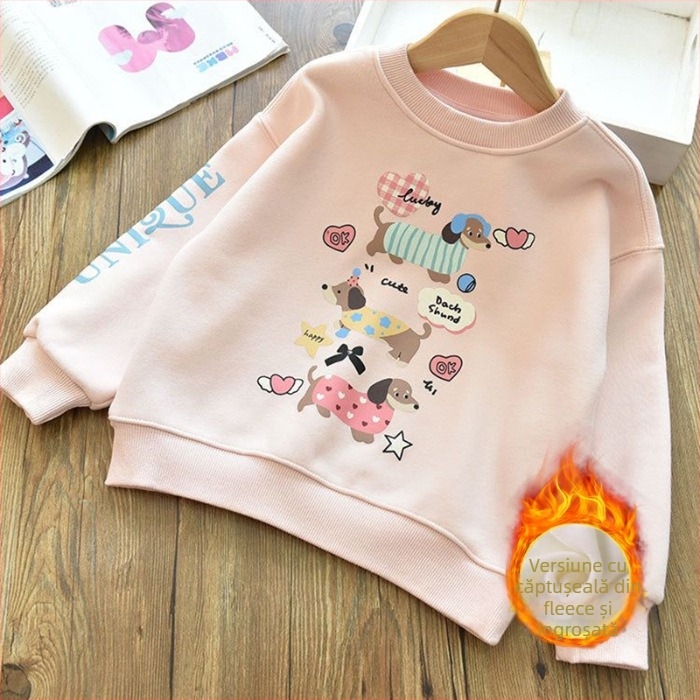 Bluza-pulover pentru fete cu imprimeu desen animat, bumbac catifelat, grosime mare, mâneci lungi