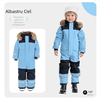 Salopetă de ski pentru copii, într-o singură piesă, căptuțită cu bumbac, impermeabilă și rezistentă la vânt, pentru iarnă în aer liber