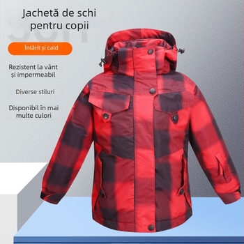 Geacă de schi pentru copii: respirabilă, impermeabilă, rezistentă la vânt, caldă, durabilă; material: amestec de fibre chimice; căptușeală: poliester; umplutură: PP bumbac