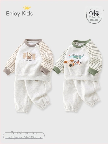 Set de pantaloni pentru copii din două piese, stil coreean, model desen animat, 95% bumbac, pentru 1–3 ani.