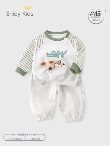 Set de pantaloni pentru copii din două piese, stil coreean, model desen animat, 95% bumbac, pentru 1–3 ani.