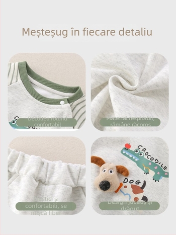 Set de pantaloni pentru copii din două piese, stil coreean, model desen animat, 95% bumbac, pentru 1–3 ani.