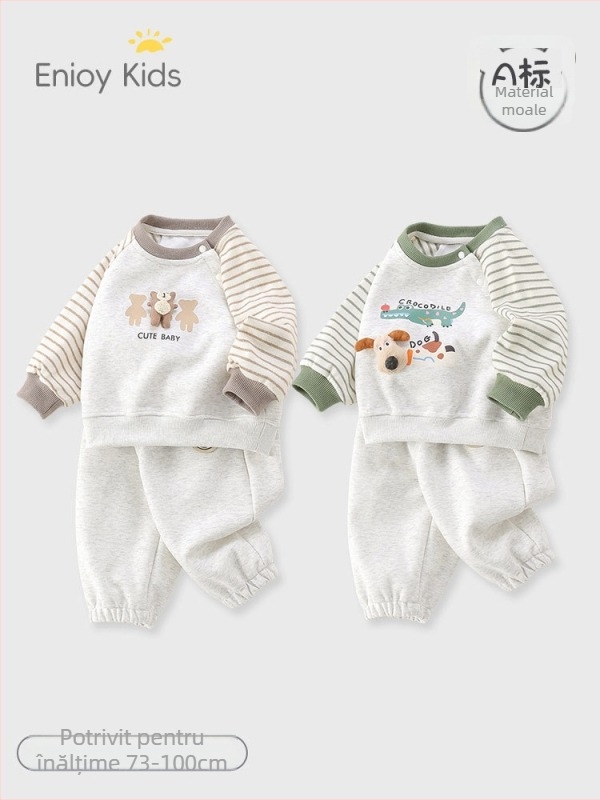 Set de pantaloni pentru copii din două piese, stil coreean, model desen animat, 95% bumbac, pentru 1–3 ani.