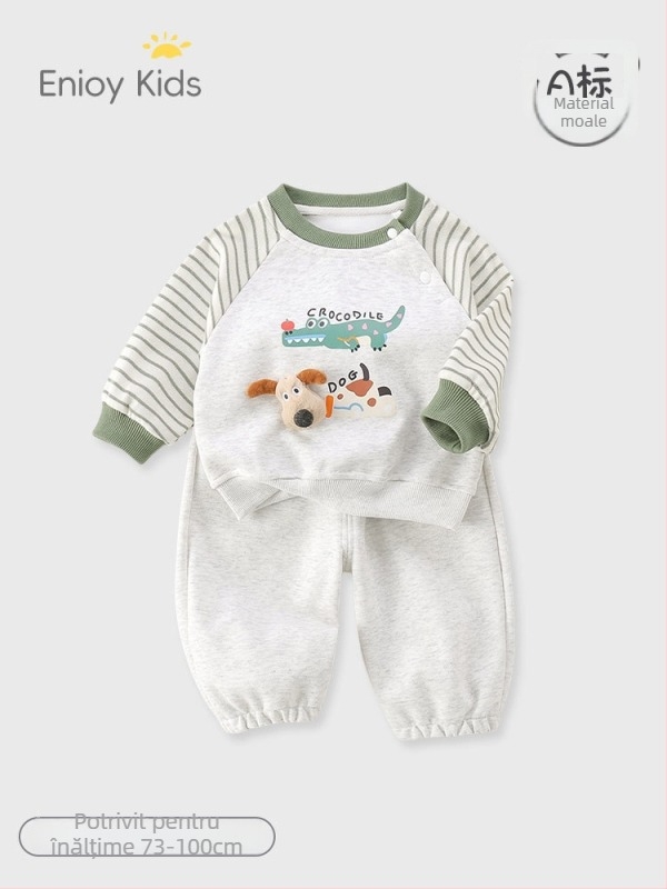 Set de pantaloni pentru copii din două piese, stil coreean, model desen animat, 95% bumbac, pentru 1–3 ani.