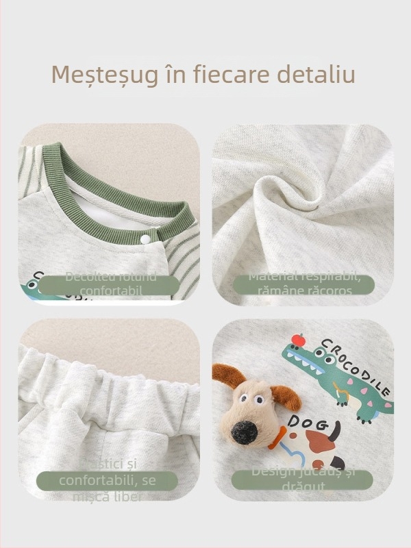 Set de pantaloni pentru copii din două piese, stil coreean, model desen animat, 95% bumbac, pentru 1–3 ani.