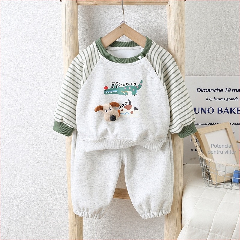 Set de pantaloni pentru copii din două piese, stil coreean, model desen animat, 95% bumbac, pentru 1–3 ani.