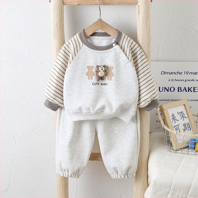 Set de pantaloni pentru copii din două piese, stil coreean, model desen animat, 95% bumbac, pentru 1–3 ani.