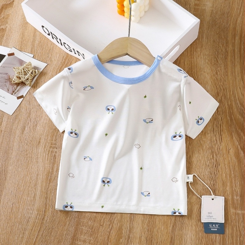 Tricou pentru copii din Modal, mâneci scurte, guler rotund, unisex, vară, 0–3 ani