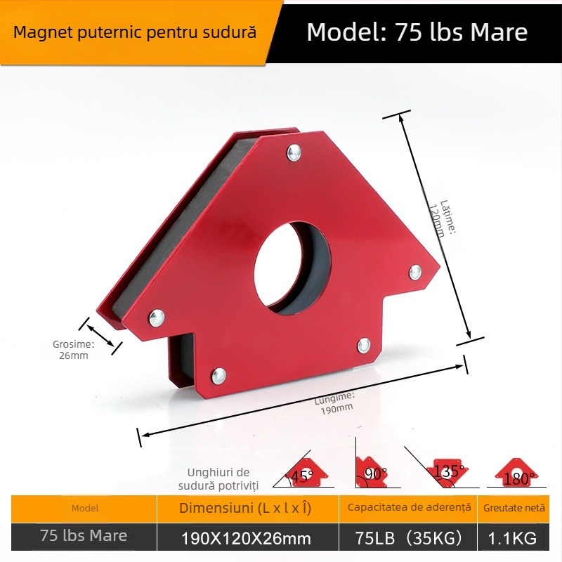 Suport magnetic pentru sudură — Fixare robustă din oțel, Capacitate 25/50/75 lbs, Mekla, Set 1 buc.