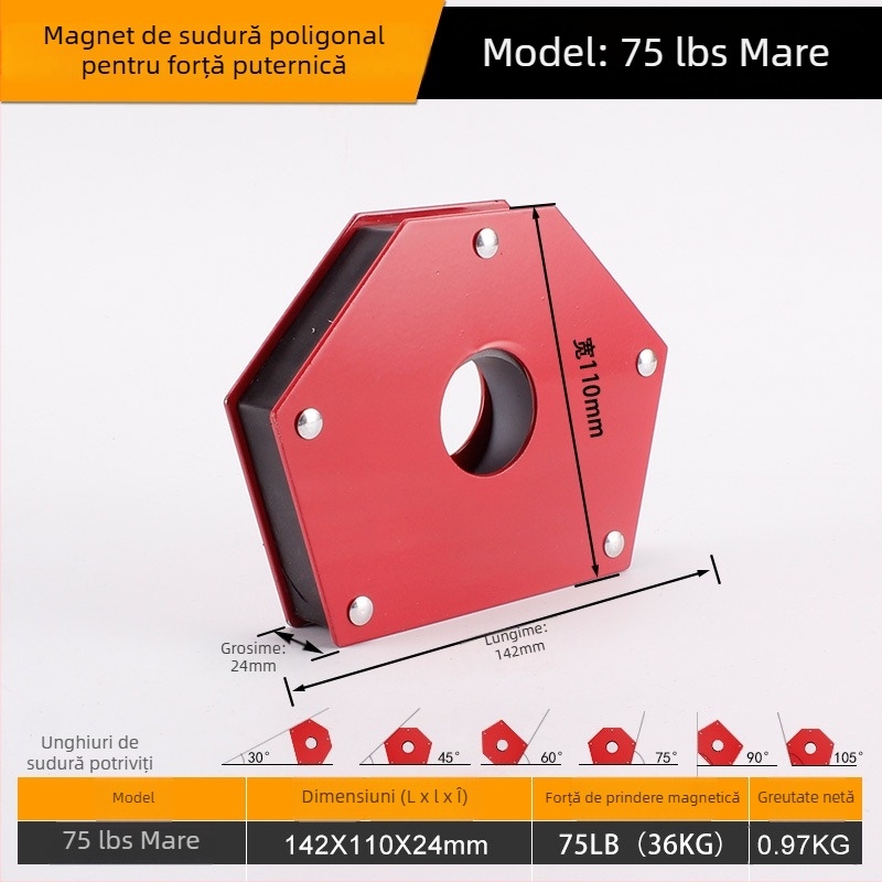 Suport magnetic pentru sudură — Fixare robustă din oțel, Capacitate 25/50/75 lbs, Mekla, Set 1 buc.