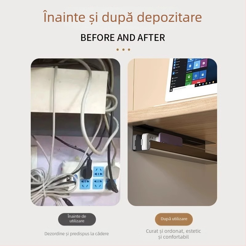 Organizator de cabluri sub birou — plastic, stil modern minimalist (Material: plastic; Stil: modern minimalist; Lansare: 2025; Zone de depozitare: birou, sufragerie; Brand: Friendly)