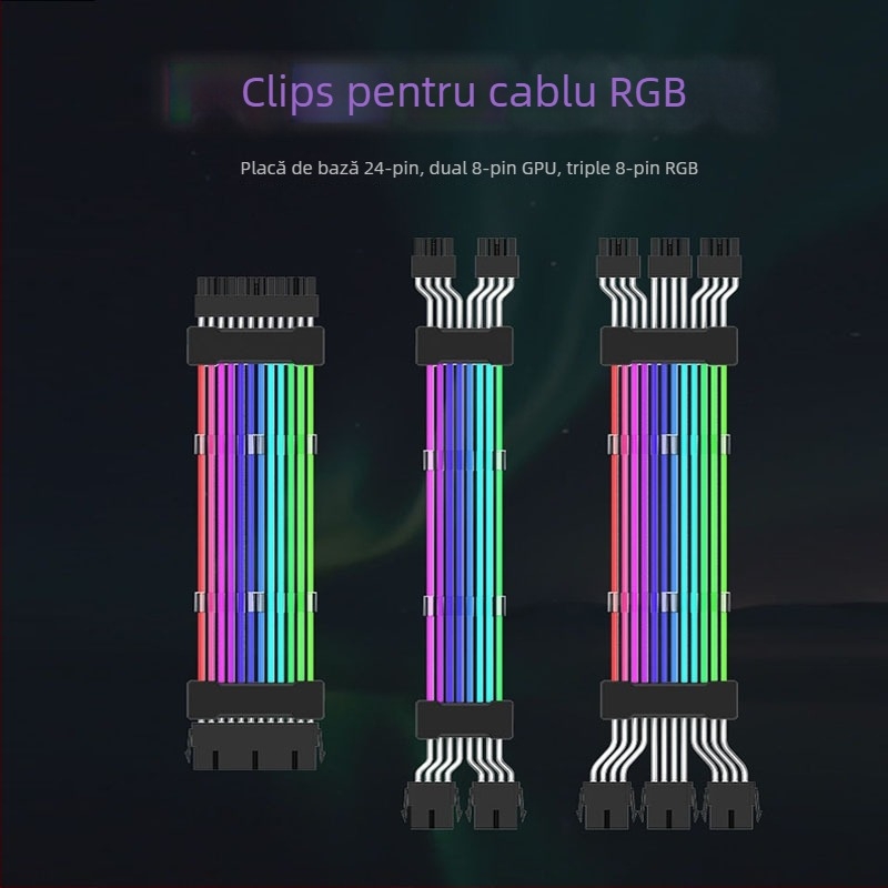 Cablu de extindere ARGB pentru iluminare cu sincronizare, adaptor 24 pini, de la 2×8 pini la 3×8 pini, gradient curcubeu pentru plăca video și placă de bază