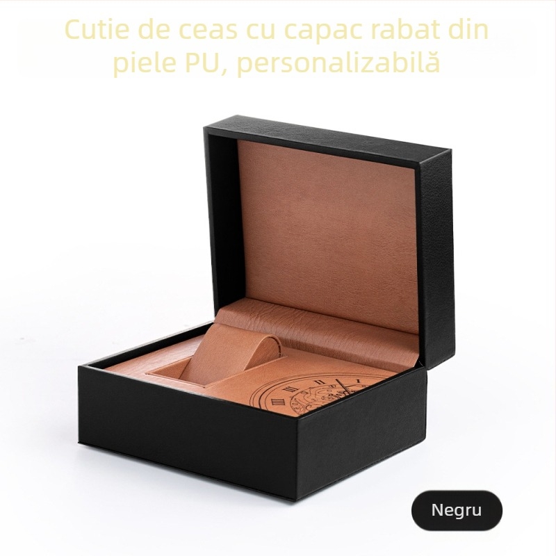 Cutie pentru ceasuri cu capac basculant și pernă PU, model Tx-19, ambalaj exterior alb, ambalaj de vânzare, ambalaj cadou