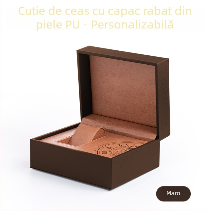 Cutie pentru ceasuri cu capac basculant și pernă PU, model Tx-19, ambalaj exterior alb, ambalaj de vânzare, ambalaj cadou