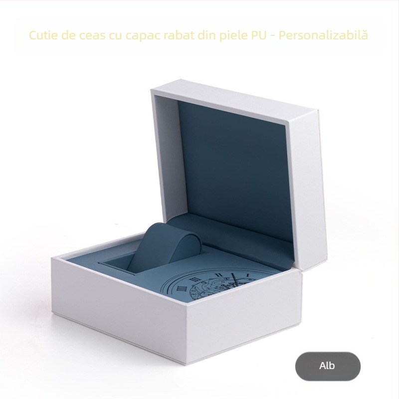 Cutie pentru ceasuri cu capac basculant și pernă PU, model Tx-19, ambalaj exterior alb, ambalaj de vânzare, ambalaj cadou