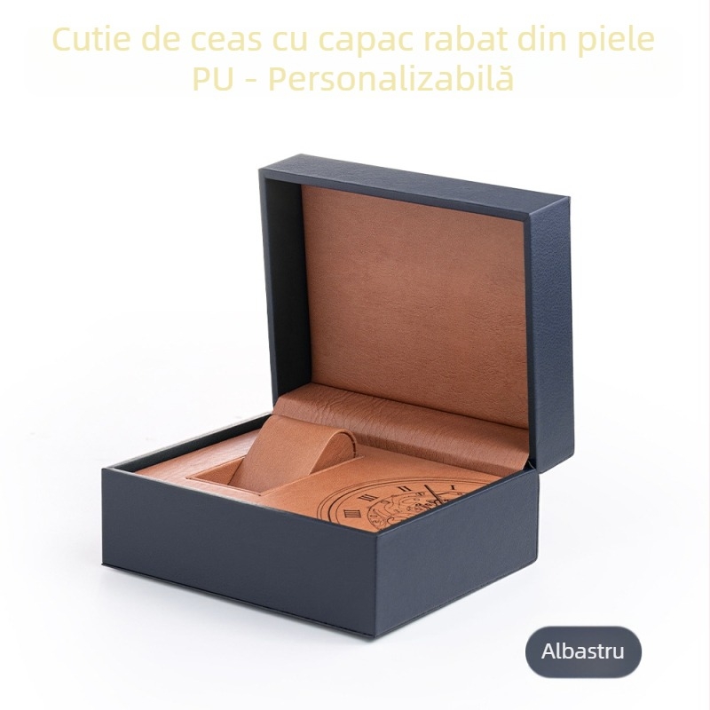 Cutie pentru ceasuri cu capac basculant și pernă PU, model Tx-19, ambalaj exterior alb, ambalaj de vânzare, ambalaj cadou