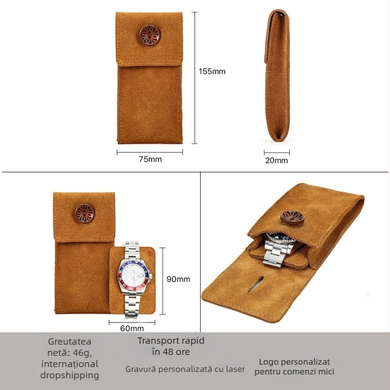 Geantă de depozitare pentru ceasuri din piele naturală de vită, portabilă pentru ceasuri mecanice, cu imprimare de logo, opțiuni de personalizare și etichetă privată disponibilă