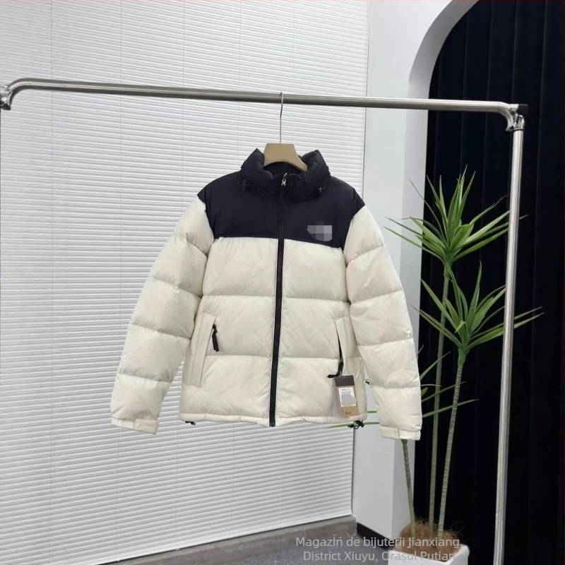 Geacă de iarnă cu glugă, croială lejeră, 50% puf de rață alb, material exterior nylon, fermoar frontal