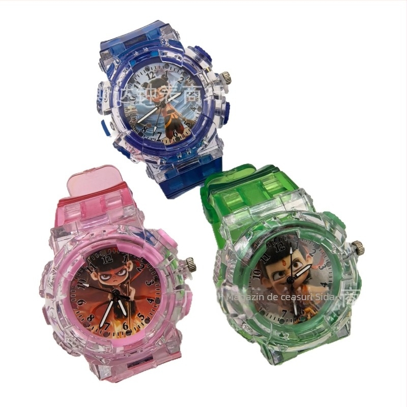 Ceas luminos pentru copii, cu mișcare electronică Seagull SL39, carcasă rotundă din plastic, cristal din plastic, curea din plastic, cataramă cu pin