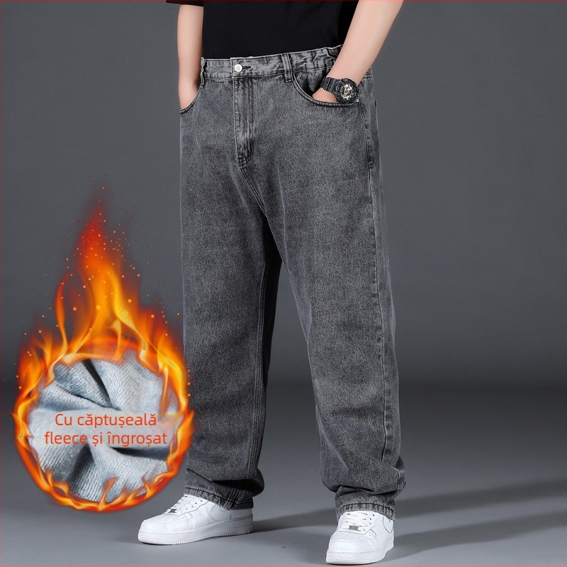 Blugi bărbați din bumbac, croială lejeră, drept, talie înaltă, pentru purtare zilnică