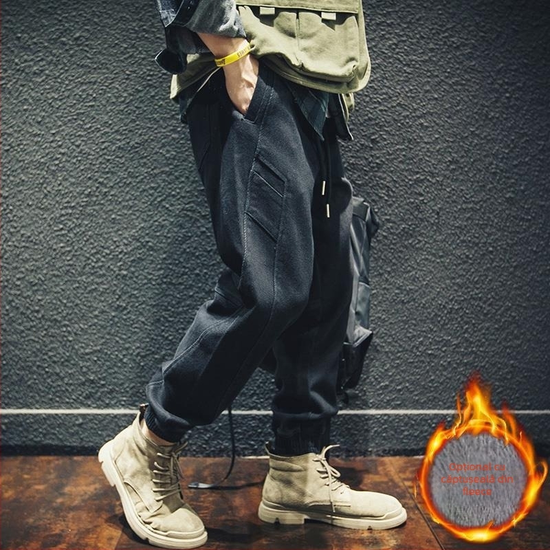 Jeans croiți larg, talie medie, bumbac, stil coreean de bază