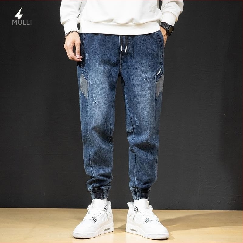 Jeans croiți larg, talie medie, bumbac, stil coreean de bază