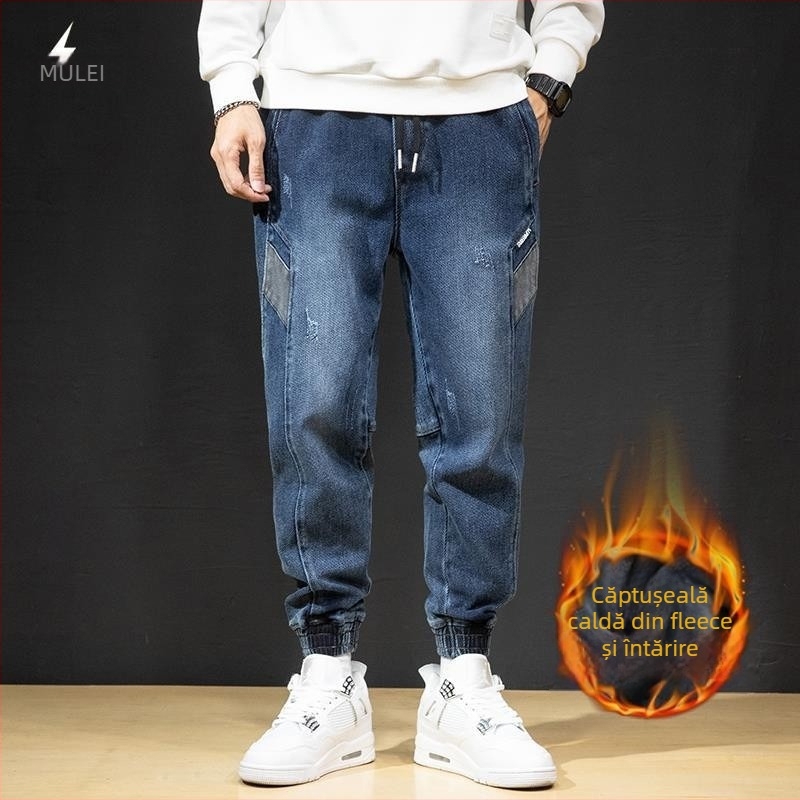 Jeans croiți larg, talie medie, bumbac, stil coreean de bază