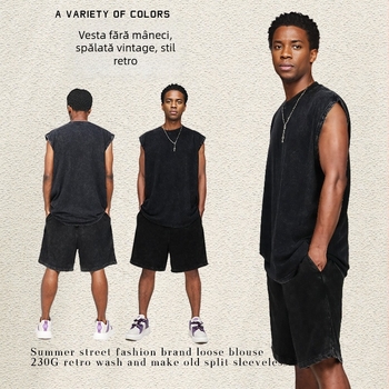 Vesta fără mâneci din bumbac, croială lejeră, batik, stil retro, tiv rotund