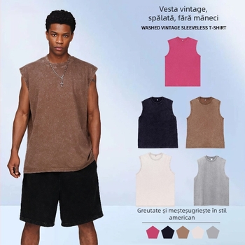 Vesta fără mâneci din bumbac, croială lejeră, batik, stil retro, tiv rotund