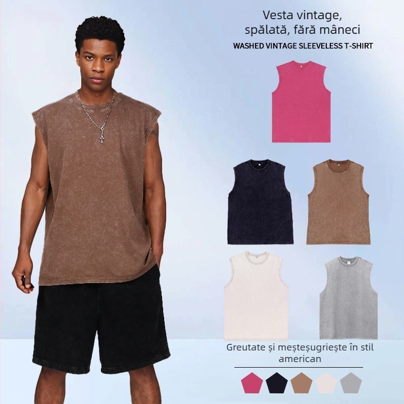 Vesta fără mâneci din bumbac, croială lejeră, batik, stil retro, tiv rotund