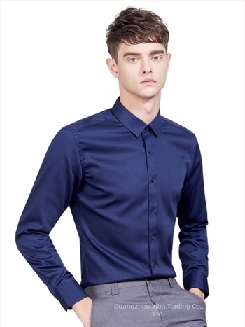 Cămașă pentru bărbați din fibră de bambus, respirabilă, anti-pliere, mâneci lungi, guler pătrat, uni (66% poliester, țesătură cu 80 fire)