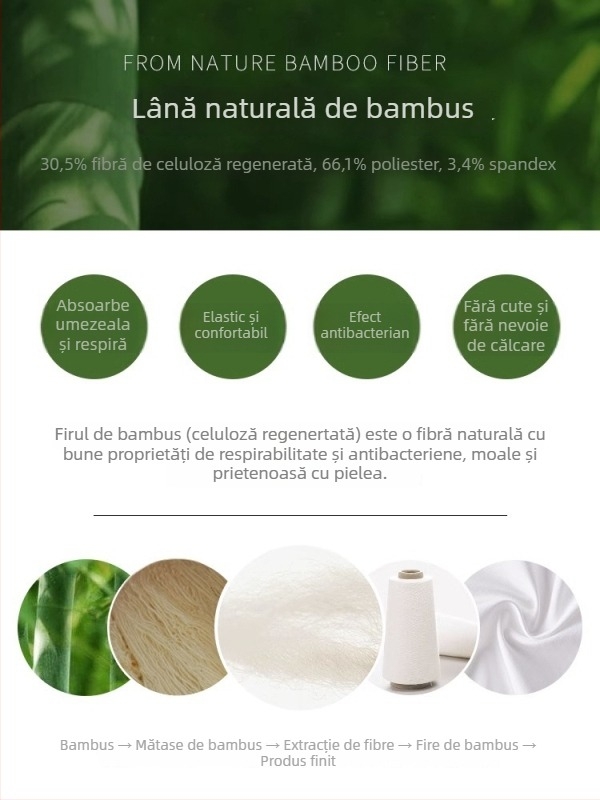 Cămașă pentru bărbați din fibră de bambus, respirabilă, anti-pliere, mâneci lungi, guler pătrat, uni (66% poliester, țesătură cu 80 fire)