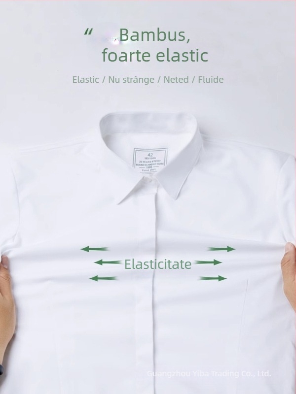 Cămașă pentru bărbați din fibră de bambus, respirabilă, anti-pliere, mâneci lungi, guler pătrat, uni (66% poliester, țesătură cu 80 fire)