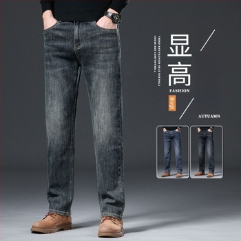 Jeans bărbați - croială dreaptă, căptuți cu fleece, micro-elastici, talie medie, stone-washed