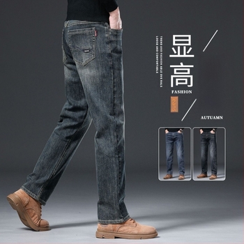 Jeans bărbați - croială dreaptă, căptuți cu fleece, micro-elastici, talie medie, stone-washed