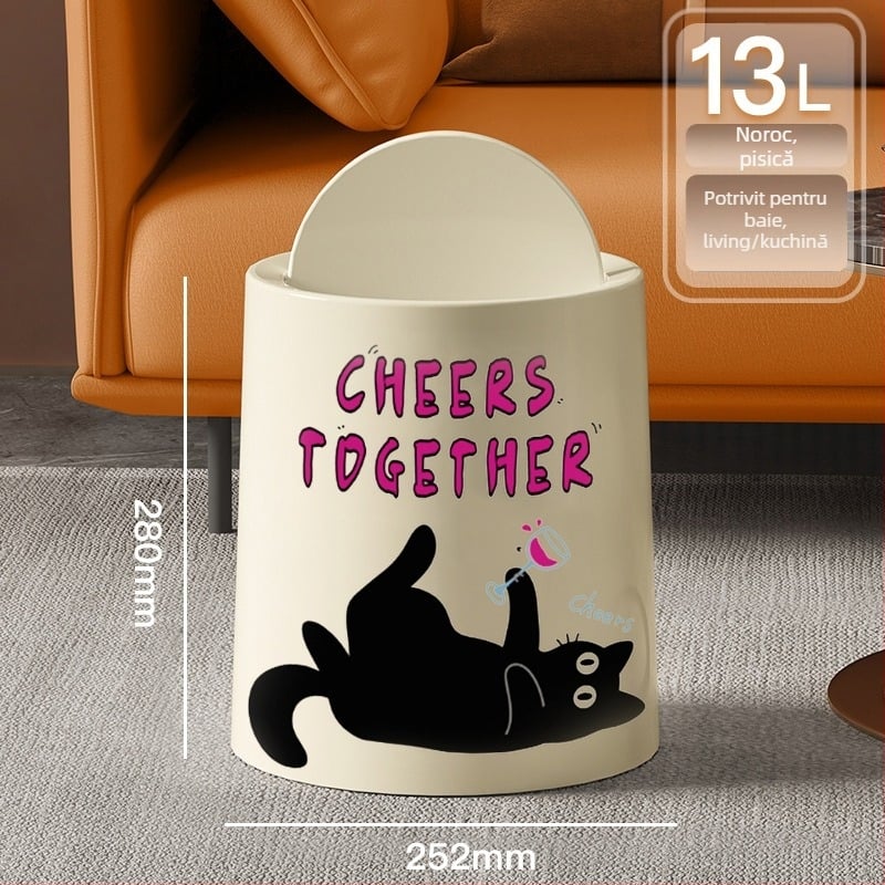 Coș de gunoi cu capac basculant și roți, din plastic, 10 L, pentru uz casnic