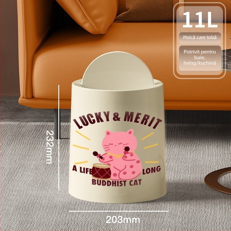 Coș de gunoi cu capac basculant și roți, din plastic, 10 L, pentru uz casnic