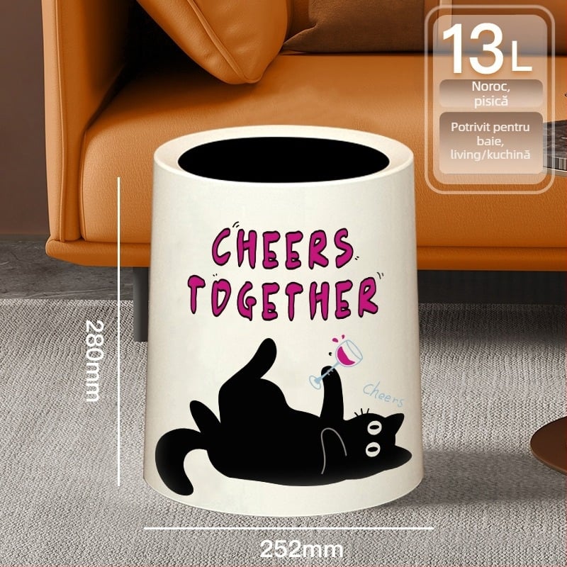 Coș de gunoi cu capac basculant și roți, din plastic, 10 L, pentru uz casnic