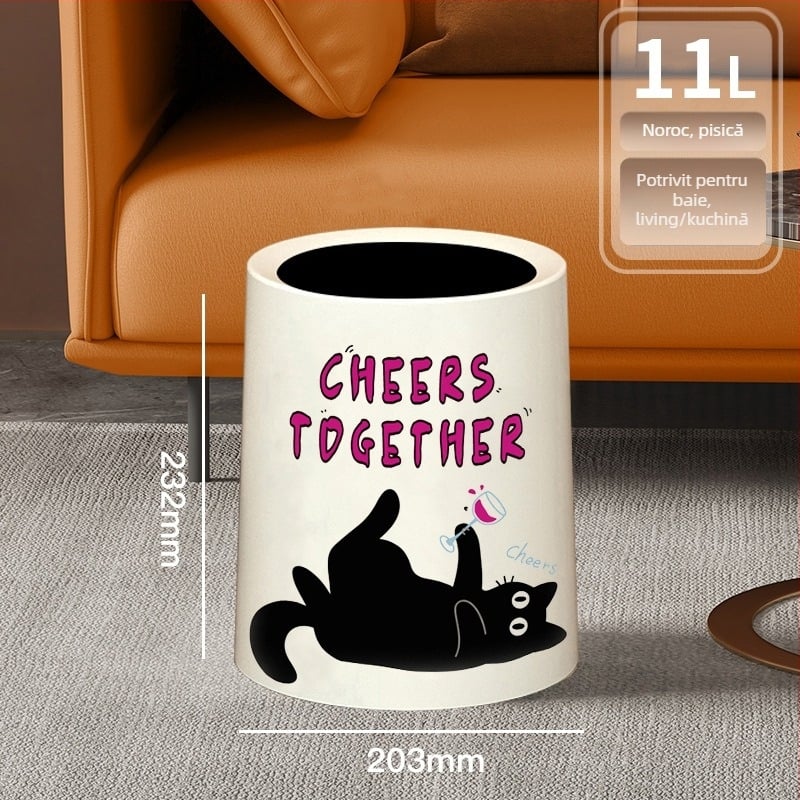 Coș de gunoi cu capac basculant și roți, din plastic, 10 L, pentru uz casnic