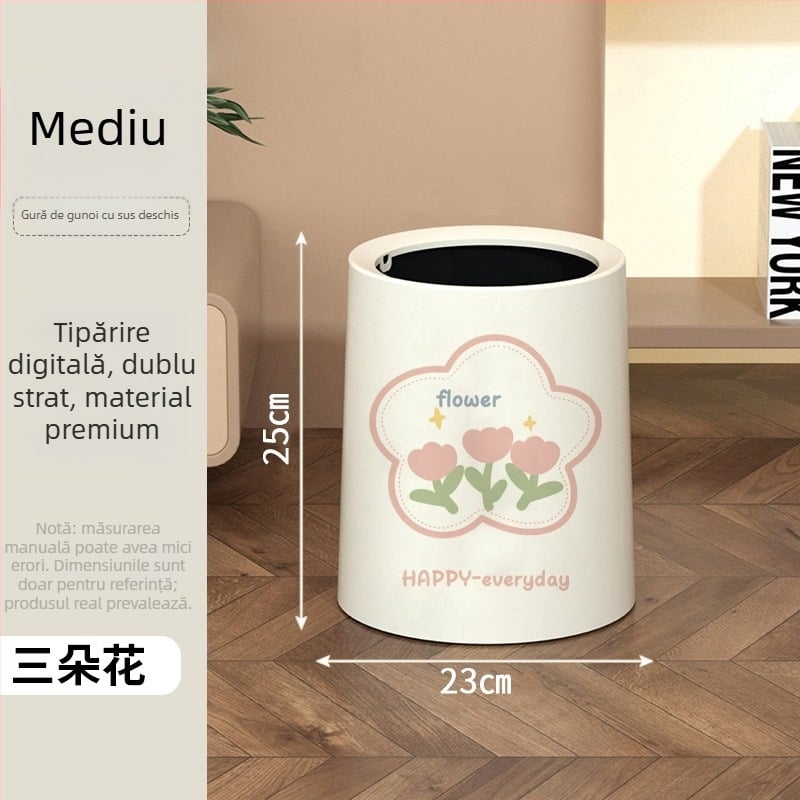 Coș de gunoi cu capac basculant și roți, din plastic, 10 L, pentru uz casnic