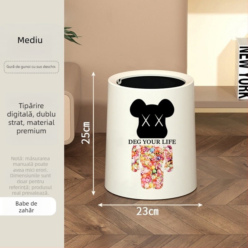 Coș de gunoi cu capac basculant și roți, din plastic, 10 L, pentru uz casnic